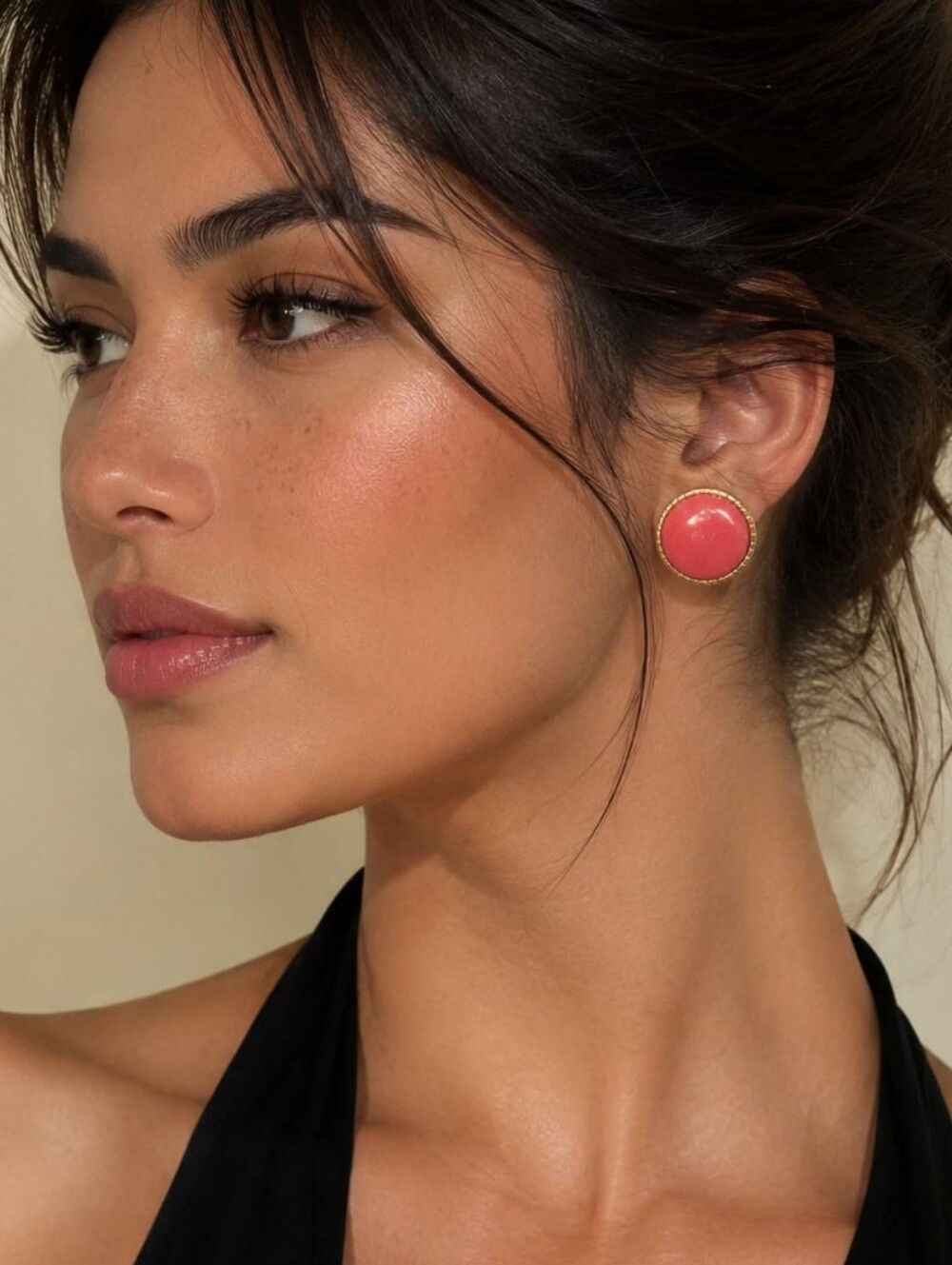 Zoetik Gold-Trim Coral Disc Stud Earrings - nwt